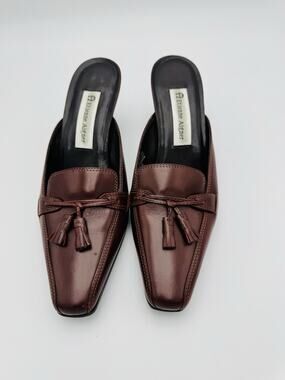 Etienne Aigner Patrician Leather Mule Heels Brown Size 7M